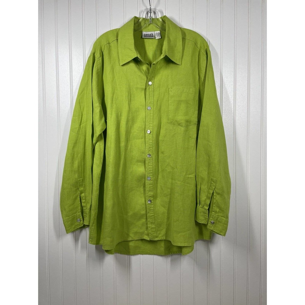 Chicos Design Blouse Size 3 XL Lime Green Linen Long Sleeve Tunic Shirt